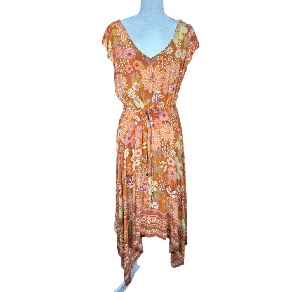 Lola P Dress Medium Floral Asymmetrical Handkerchief Hem Boho Y2K Fairy Tropical - Picture 5 of 15